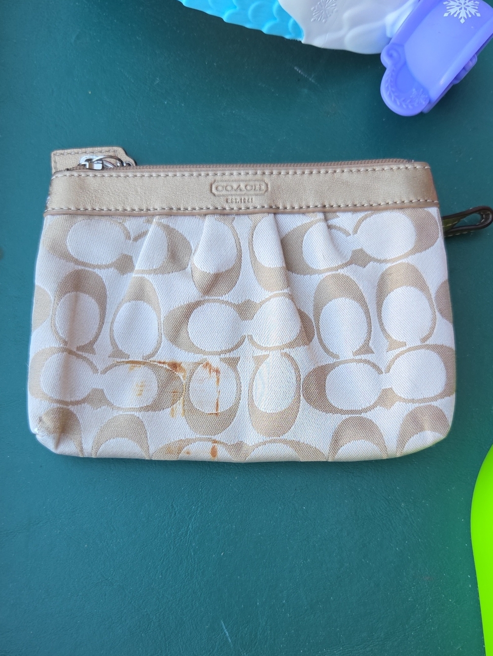 Coach Beige Signature Canvas Wristlet